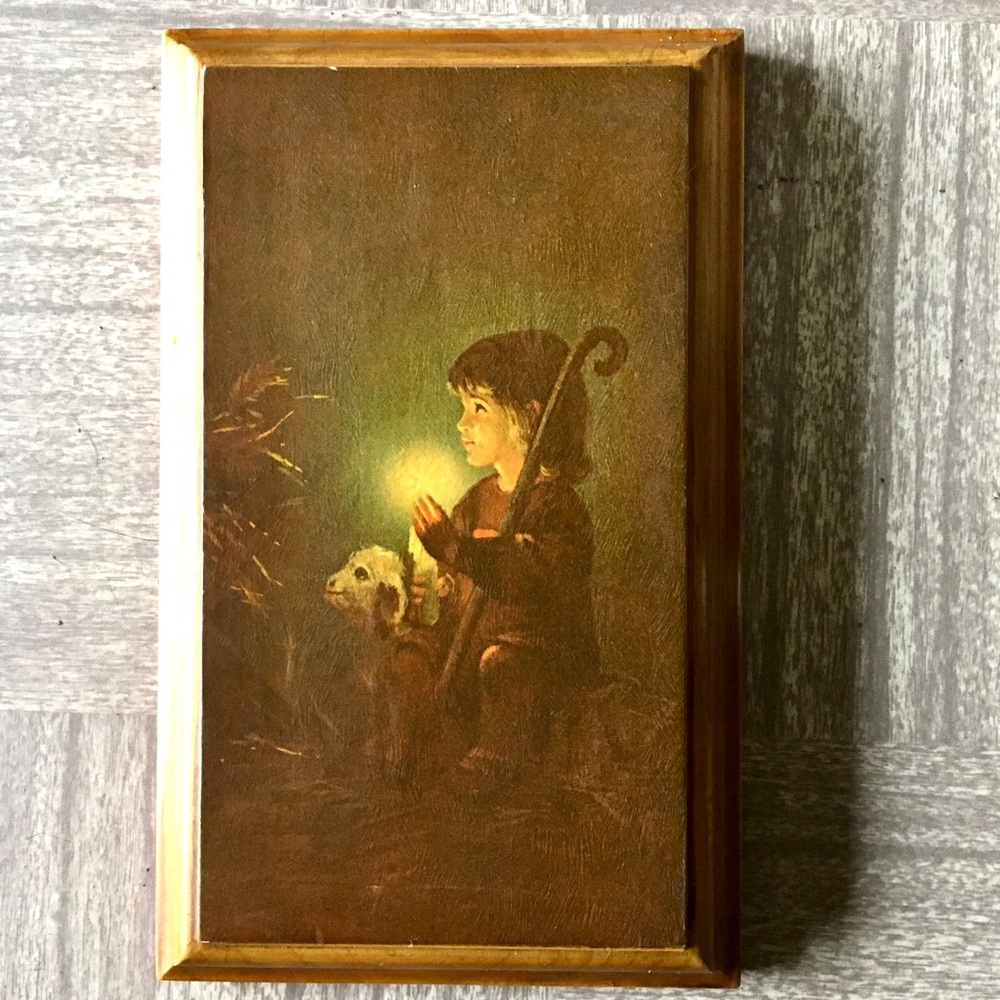 Vintage Shepherd Boy with Lamb Decoupaged Plaque